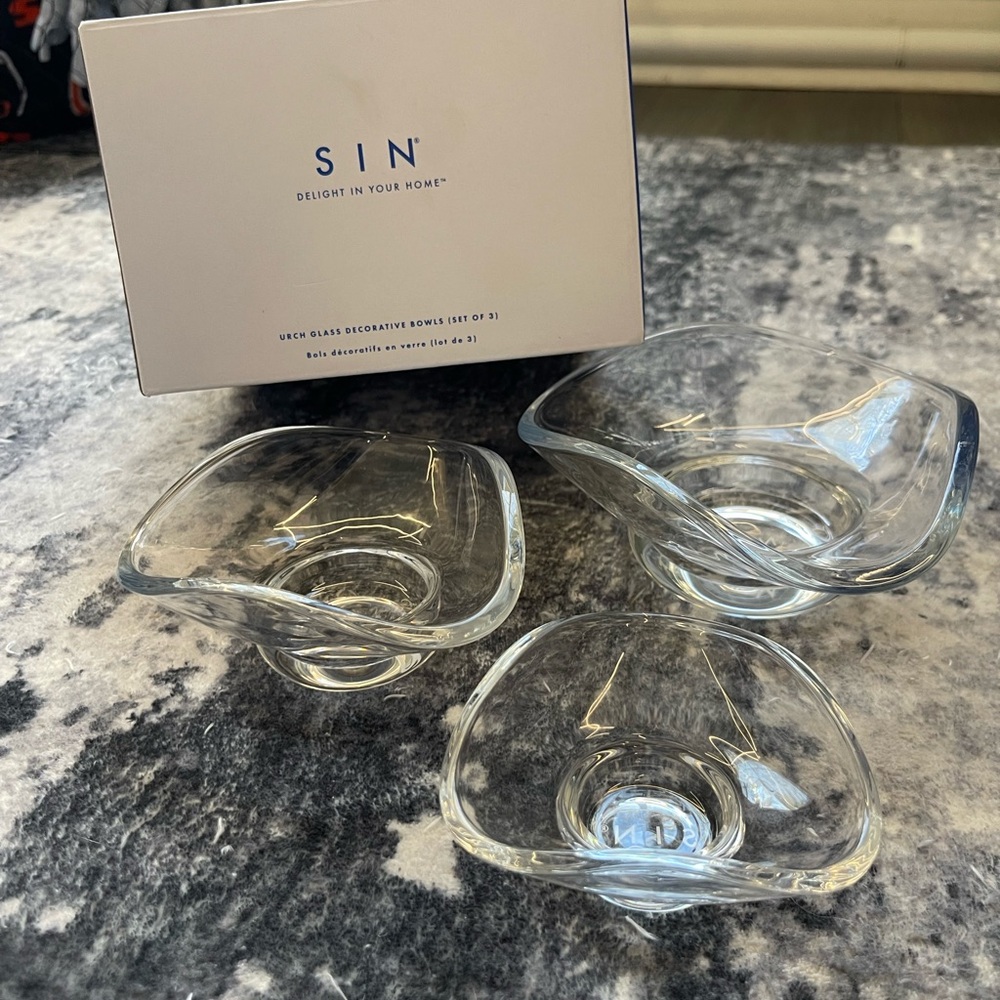 SIN Glass Decorative Bowls - Clear Set of 3